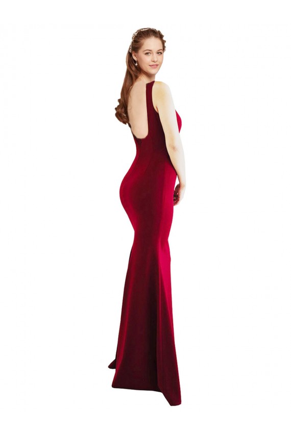 Achat Bordeaux 10 Sirène Col Carré Crêpe Stretch Longue Formelles Robes demoiselle d'honneur / Robes de soirée / Robes de bal