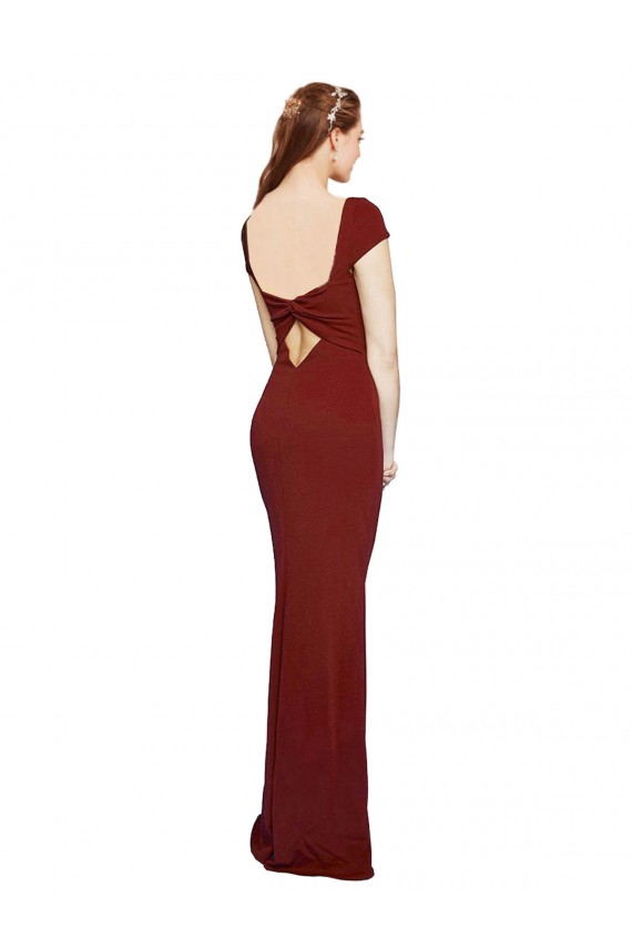 Achat Bordeaux 10 Sirène Col rond Crêpe Stretch Longue Formelles Robes demoiselle d'honneur / Robes de soirée / Robes de bal