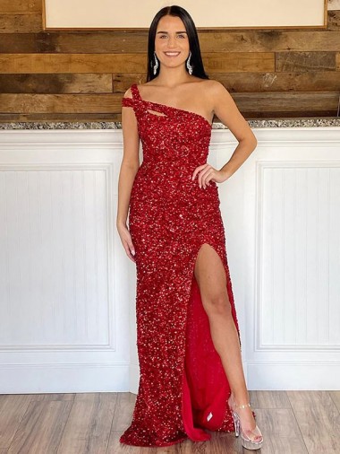Achat Bordeaux Fourreau Balayage train Paillettes Velours Longue Robes de bal