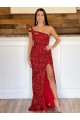 Achat Bordeaux Fourreau Balayage train Paillettes Velours Longue Robes de bal