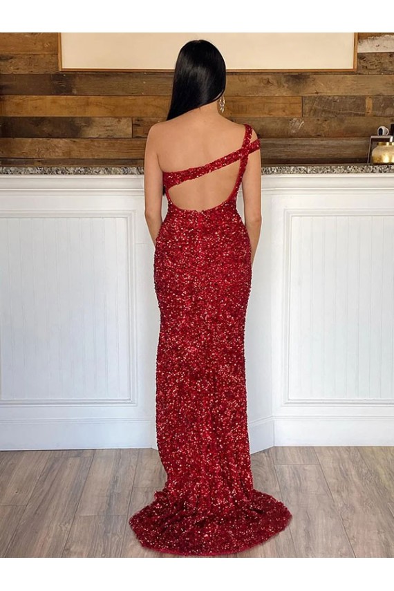 Achat Bordeaux Fourreau Balayage train Paillettes Velours Longue Robes de bal