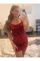 Achat Bordeaux Fourreau Bretelles spaghetti Courte Paillettes Velours Courte Robes de bal