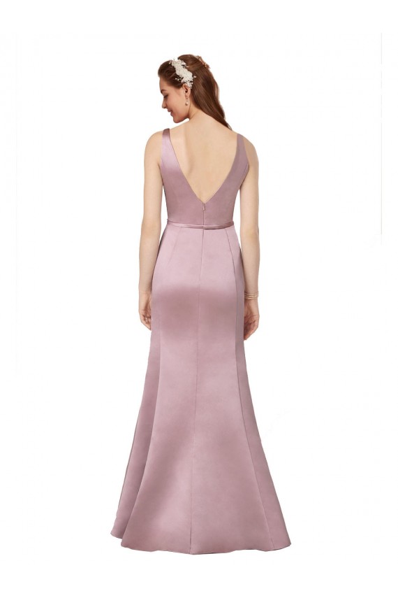 Achat Bordeaux Fourreau Col V Satiné Longue Formelles Robes demoiselle d'honneur / Robes de soirée / Robes de bal
