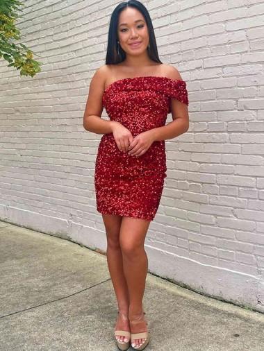 Achat Bordeaux Fourreau Courte Paillettes Velours Courte Robes de bal