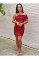 Achat Bordeaux Fourreau Courte Paillettes Velours Courte Robes de bal