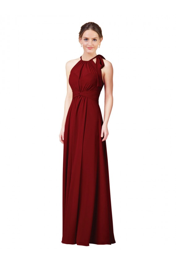 Achat Bordeaux Fourreau Licou Mousseline Longue Robes demoiselle d'honneur