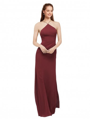 Achat Bordeaux Fourreau Licou Mousseline Longue Robes demoiselle d'honneur