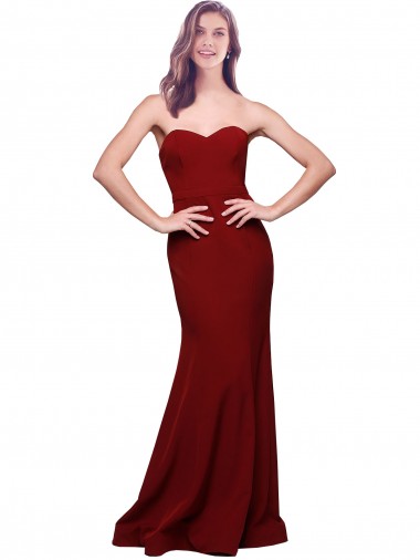 Achat Bordeaux Fourreau Sans bretelle Crêpe Stretch Longue Formelles Robes demoiselle d'honneur / Robes de soirée / Robes de bal
