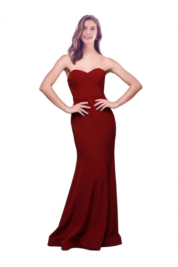 Achat Bordeaux Fourreau Sans bretelle Crêpe Stretch Longue Formelles Robes demoiselle d'honneur / Robes de soirée / Robes de bal