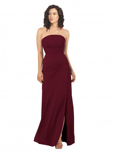 Achat Bordeaux Fourreau Sans bretelle Mousseline Longue Robes demoiselle d'honneur