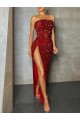 Achat Bordeaux Fourreau Sans bretelle Paillettes Velours Longue Robes de bal