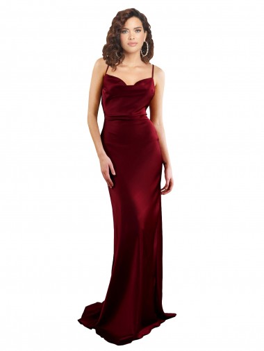 Achat Bordeaux Fourreau Satiné Soyeux Longue Formelles Robes demoiselle d'honneur / Robes de soirée / Robes de bal