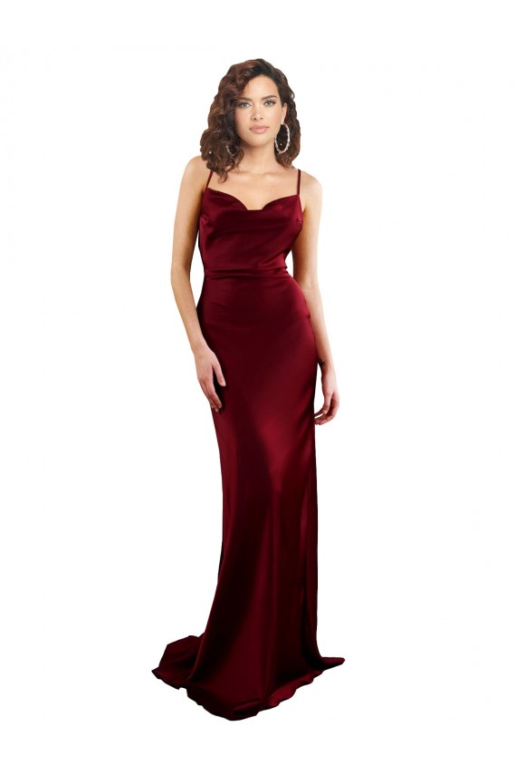 Achat Bordeaux Fourreau Satiné Soyeux Longue Formelles Robes demoiselle d'honneur / Robes de soirée / Robes de bal
