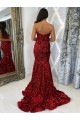 Achat Bordeaux Fourreau Traîne moyenne Paillettes Velours Longue Robes de bal