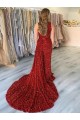 Achat Bordeaux Fourreau Traîne moyenne Paillettes Velours Longue Robes de bal