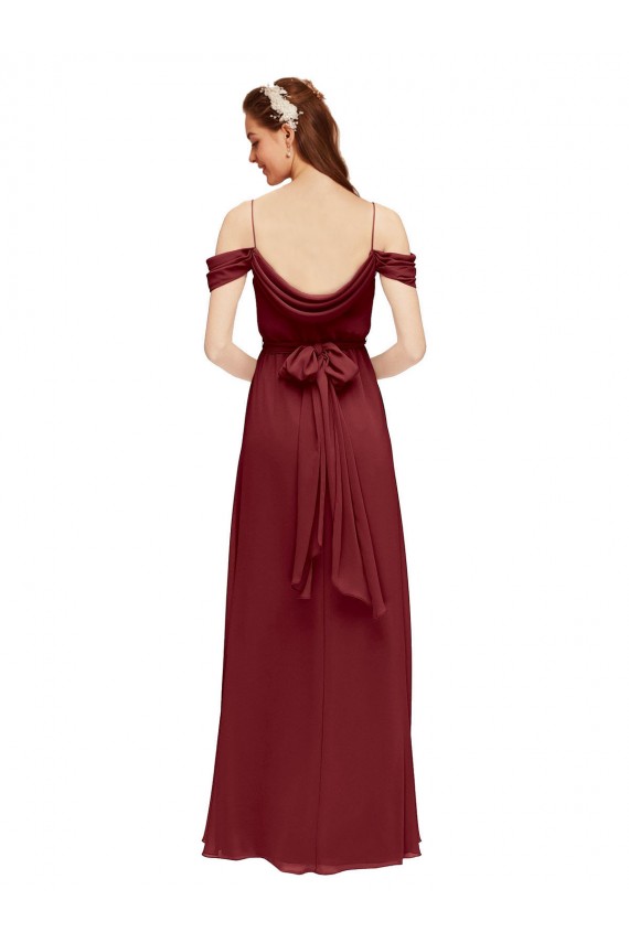 Achat Bordeaux Fourreau Épaule Dénudée Mousseline Longue Robes demoiselle d'honneur