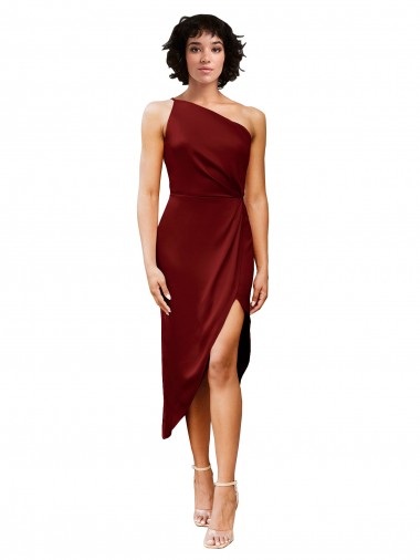 Achat Bordeaux Fourreau midi Satiné Stretch Courte Robes demoiselle d'honneur / Robes de soirée / Robes de cocktail