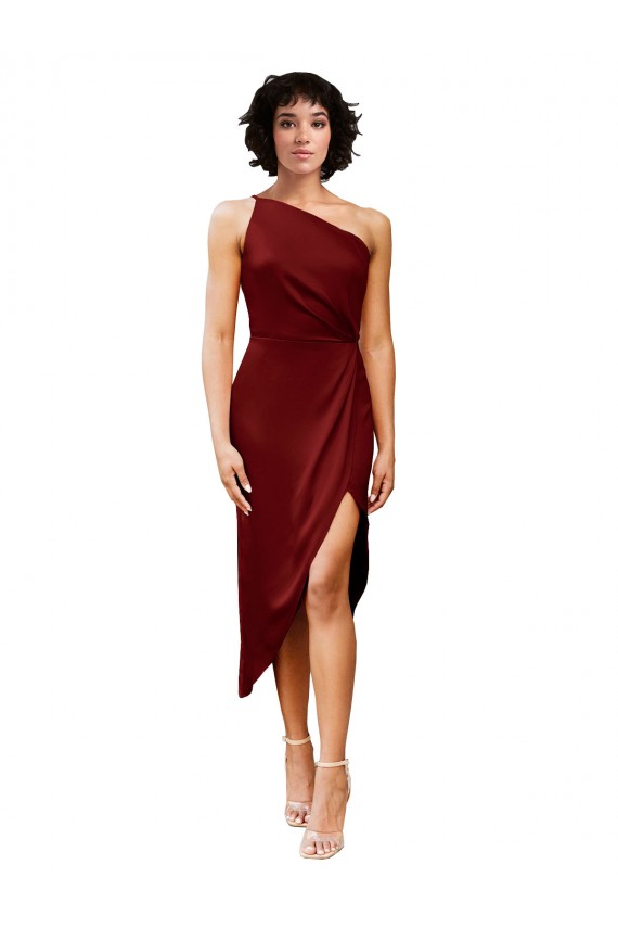 Achat Bordeaux Fourreau midi Satiné Stretch Courte Robes demoiselle d'honneur / Robes de soirée / Robes de cocktail