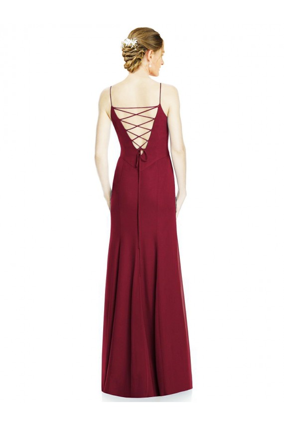 Achat Bordeaux Sirène Bretelles spaghetti Mousseline Longue Robes demoiselle d'honneur