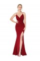 Achat Bordeaux Sirène Col Haut Bretelles spaghetti Crêpe Stretch Longue Formelles Robes demoiselle d'honneur / Robes de soirée / Robes de bal