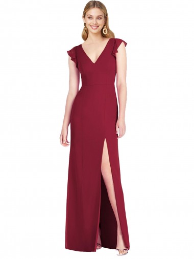 Achat Bordeaux Sirène Col V Mousseline Longue Robes demoiselle d'honneur