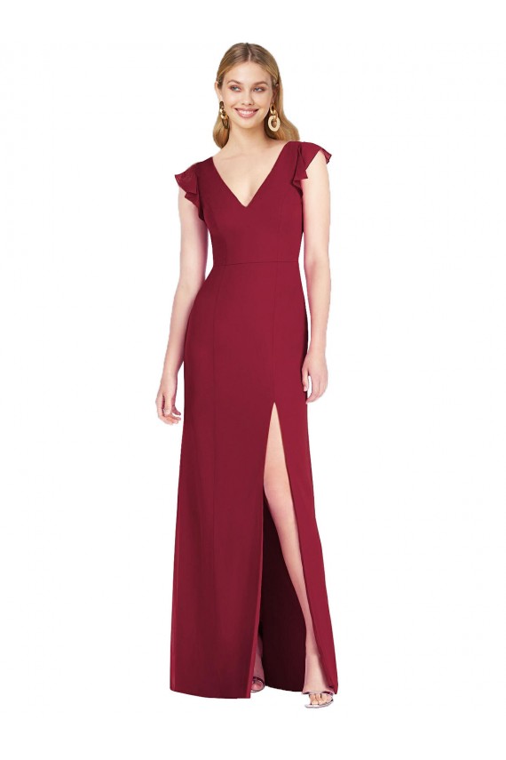 Achat Bordeaux Sirène Col V Mousseline Longue Robes demoiselle d'honneur