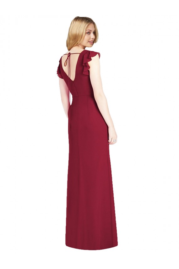 Achat Bordeaux Sirène Col V Mousseline Longue Robes demoiselle d'honneur