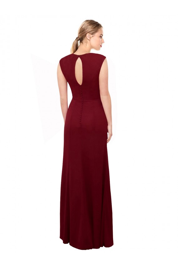 Achat Bordeaux Sirène Col V Mousseline Longue Robes demoiselle d'honneur / Robes de bal