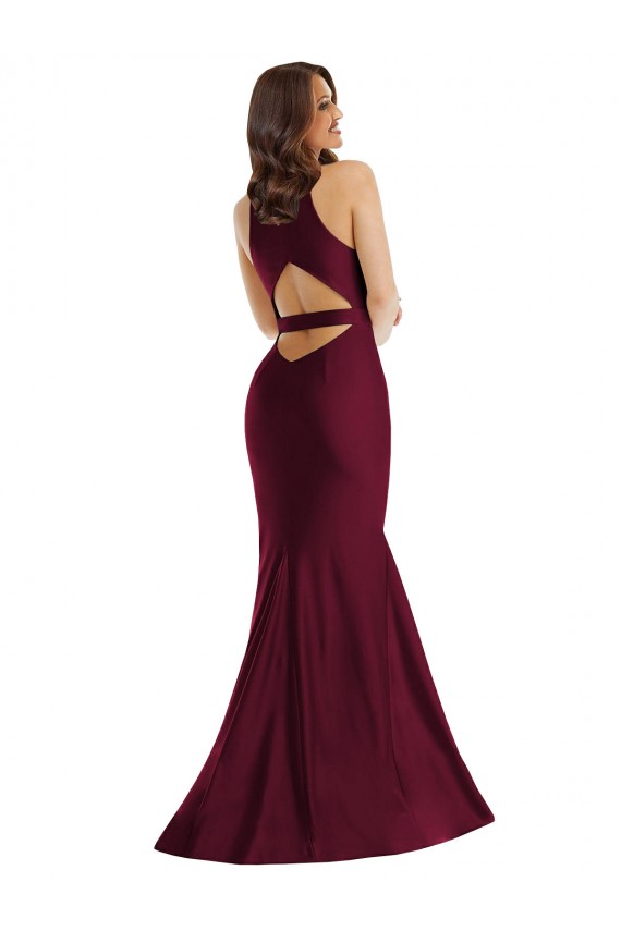 Achat Bordeaux Sirène Col V Satiné Soyeux Longue Formelles Robes demoiselle d'honneur / Robes de soirée / Robes de bal
