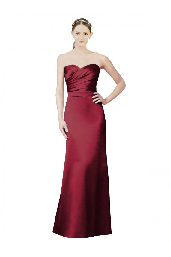 Achat Bordeaux Sirène Sans bretelle Satiné Longue Robes demoiselle d'honneur