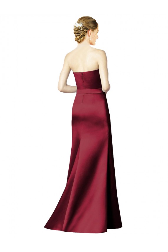 Achat Bordeaux Sirène Sans bretelle Satiné Longue Robes demoiselle d'honneur