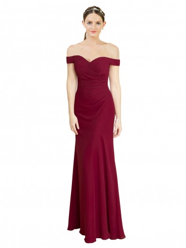 Achat Bordeaux Sirène Épaule Dénudée Mousseline Longue Robes demoiselle d'honneur / Robes de bal