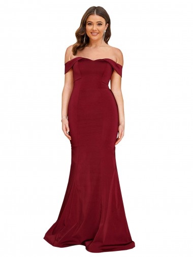Achat Bordeaux Sirène Épaule Dénudée Spandex Longue Formelles Robes demoiselle d'honneur / Robes de soirée / Robes de bal