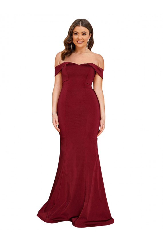 Achat Bordeaux Sirène Épaule Dénudée Spandex Longue Formelles Robes demoiselle d'honneur / Robes de soirée / Robes de bal