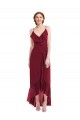 Achat Bordeaux Trapèze Bretelles spaghetti Col V Mousseline Longue Asymétrique Robes demoiselle d'honneur