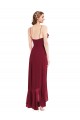 Achat Bordeaux Trapèze Bretelles spaghetti Col V Mousseline Longue Asymétrique Robes demoiselle d'honneur