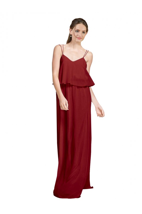 Achat Bordeaux Trapèze Bretelles spaghetti Mousseline Longue Robes demoiselle d'honneur