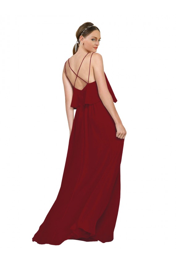 Achat Bordeaux Trapèze Bretelles spaghetti Mousseline Longue Robes demoiselle d'honneur