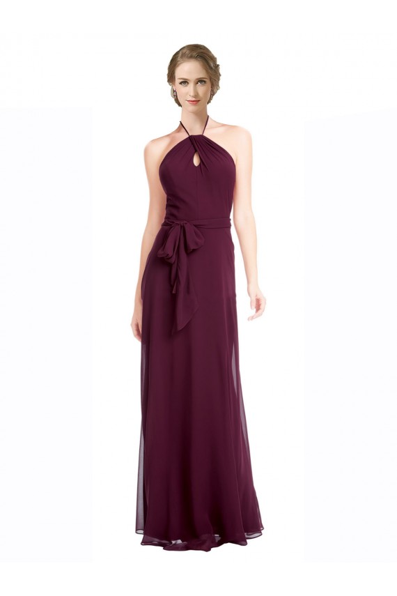 Achat Bordeaux Trapèze Bretelles spaghetti Mousseline Longue Robes demoiselle d'honneur