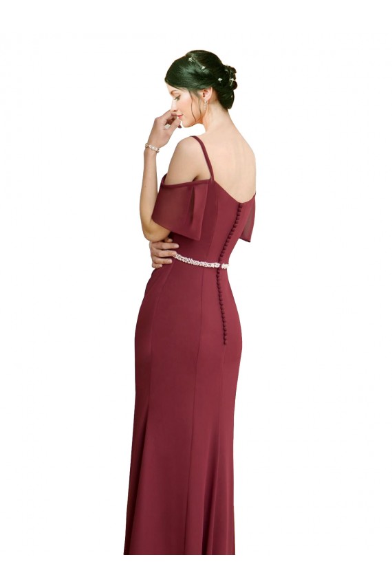 Achat Bordeaux Trapèze Bretelles spaghetti Mousseline Longue Robes demoiselle d'honneur
