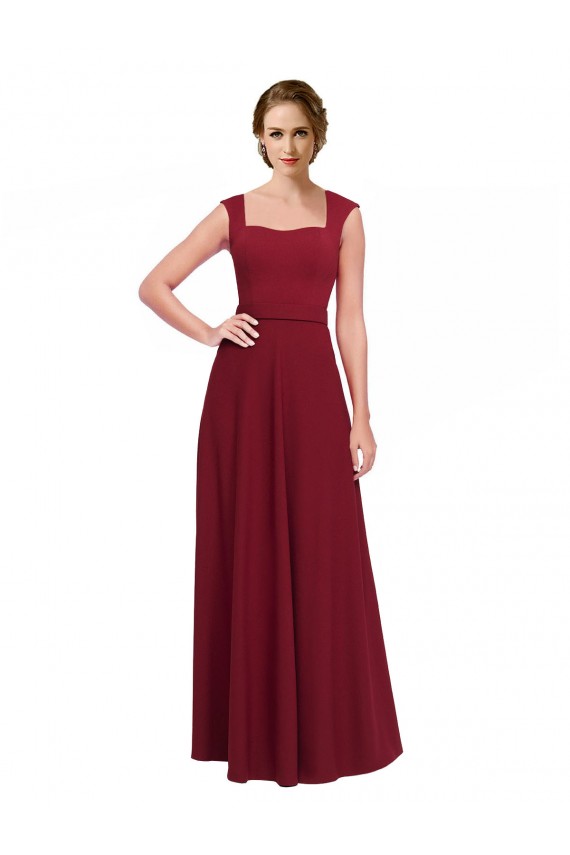Achat Bordeaux Trapèze Col Carré Crêpe Stretch Longue Robes demoiselle d'honneur / Robes de bal