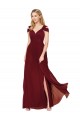 Achat Bordeaux Trapèze Col Haut Mousseline Longue Formelles Robes demoiselle d'honneur / Robes de soirée / Robes de bal