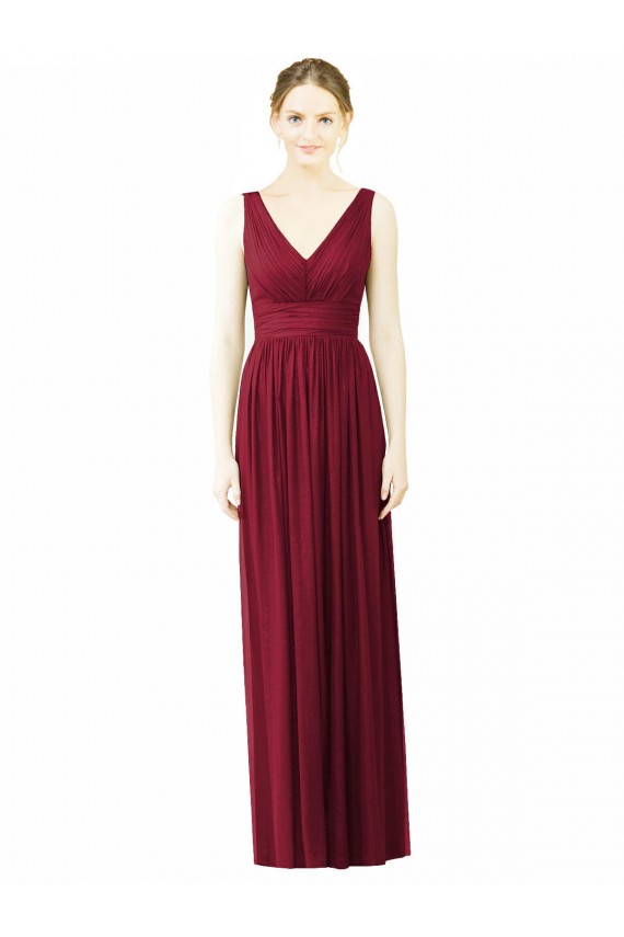 Achat Bordeaux Trapèze Col V Mousseline Longue Robes demoiselle d'honneur