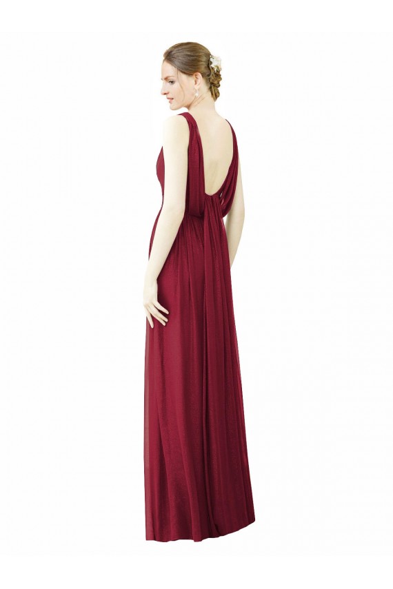 Achat Bordeaux Trapèze Col V Mousseline Longue Robes demoiselle d'honneur