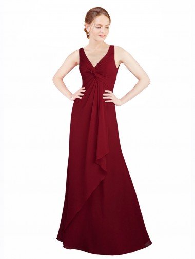 Achat Bordeaux Trapèze Col V Mousseline Longue Robes demoiselle d'honneur