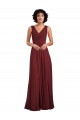 Achat Bordeaux Trapèze Col V Mousseline Longue Robes demoiselle d'honneur