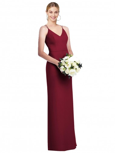 Achat Bordeaux Trapèze Col V Mousseline Longue Robes demoiselle d'honneur