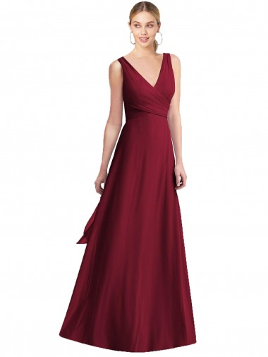 Achat Bordeaux Trapèze Col V Mousseline Longue Robes demoiselle d'honneur