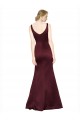 Achat Bordeaux Trapèze Col V Satiné Longue Formelles Robes demoiselle d'honneur / Robes de soirée / Robes de bal
