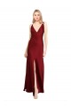 Achat Bordeaux Trapèze Col V Satiné Stretch Longue Formelles Robes demoiselle d'honneur / Robes de soirée / Robes de bal